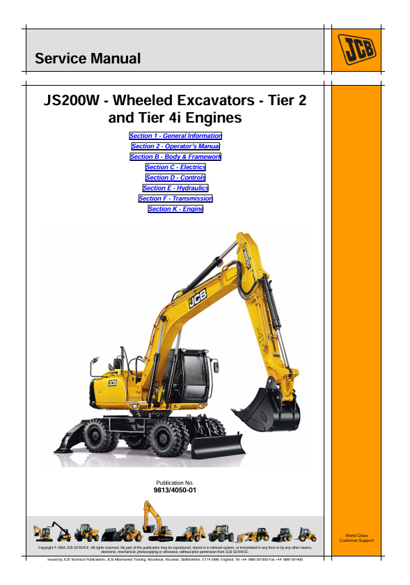 JCB JS200W Wheeled Excavator Tier 2 & Tier 4i Service Manual PDF