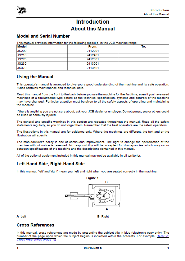 JCB JS200, JS210, JS220, JS230, JS370 Excavator Operation & Maintenance PDF