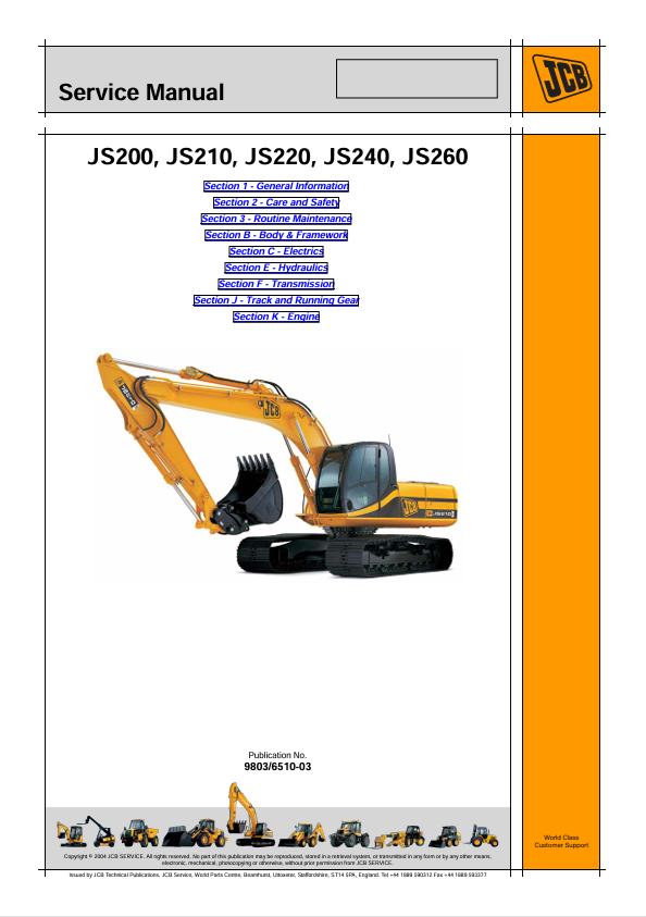 JCB JS200, JS210, JS220, JS240, JS260 Service Manual PDF