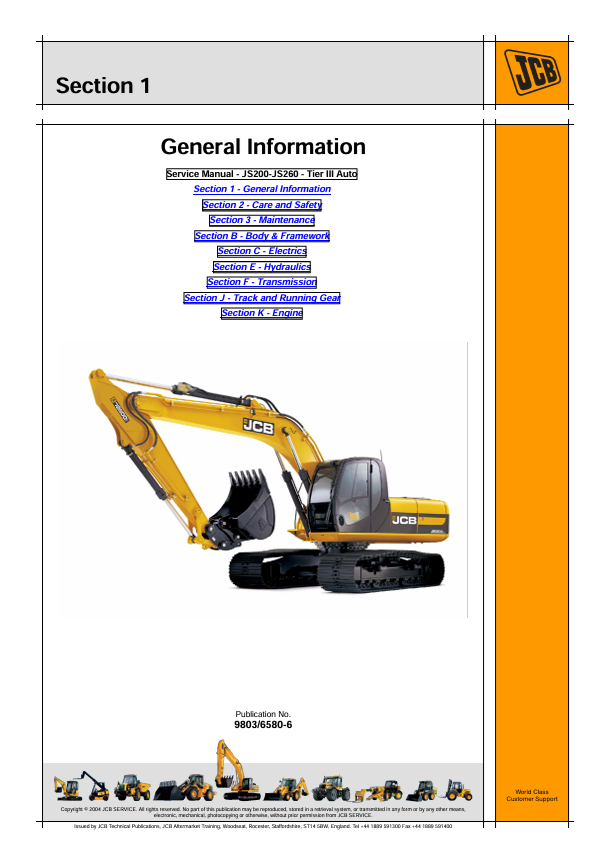 JCB JS200, JS210, JS220 Tier III Excavator Repair Manual PDF