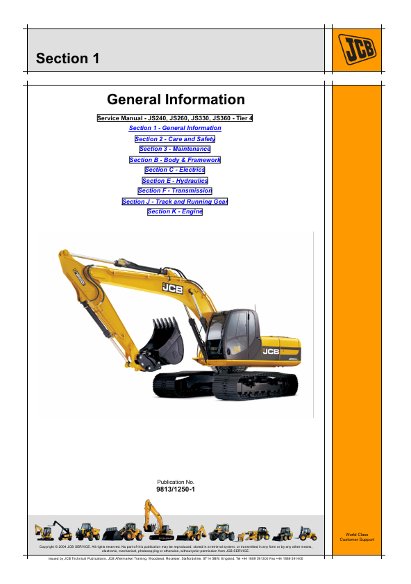 JCB JS240 JS260 JS330 JS360 Excavator Repair Manual PDF