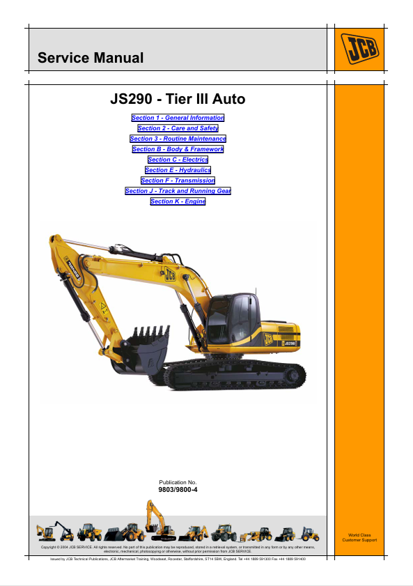 JCB JS290 Tier III Auto Service Manual PDF Download