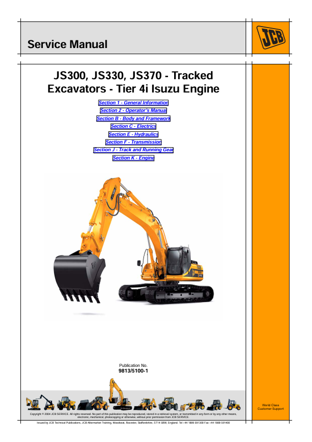 JCB JS300 JS330 JS370 Excavator Service Manual PDF Download