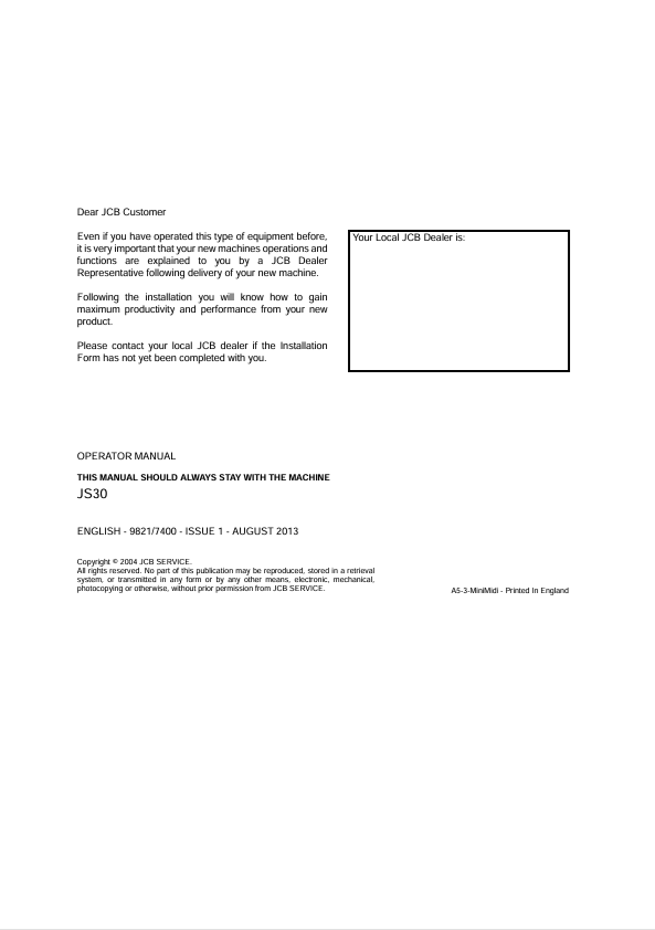 JCB JS30 Operator Manual PDF – Download & Guide