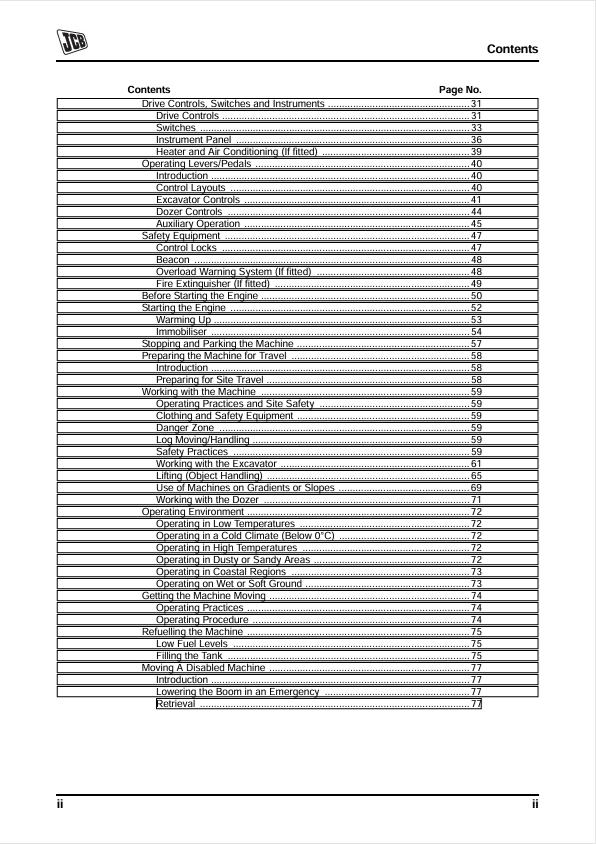 JCB JS30 Operator Manual PDF – Service & Maintenance
