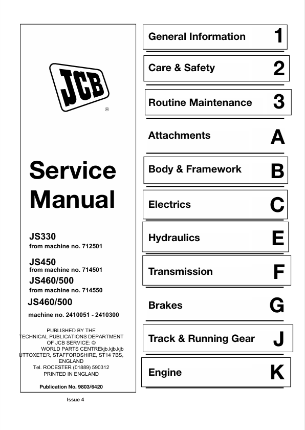 JCB JS330, JS450, JS460/500 Service Manual PDF