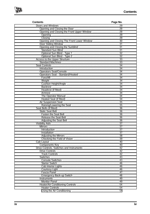 JCB JS500 Tier 2 Operating & Maintenance Manual PDF