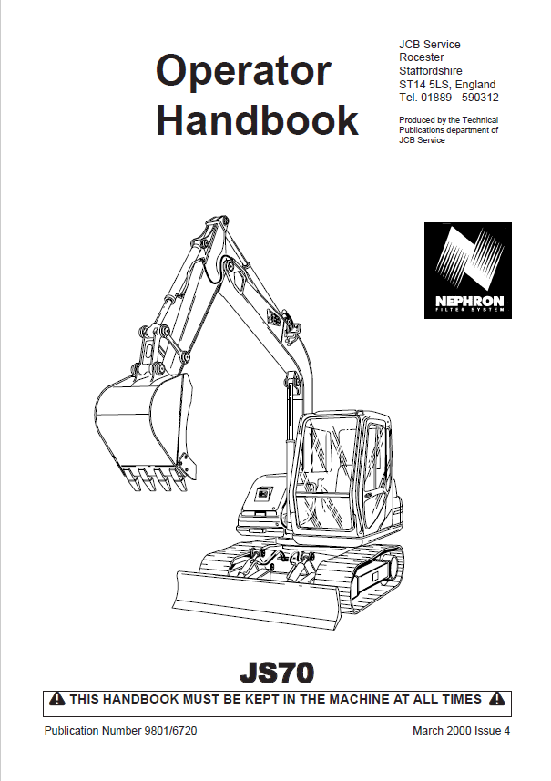 JCB JS70 Operator Handbook Manual PDF Download