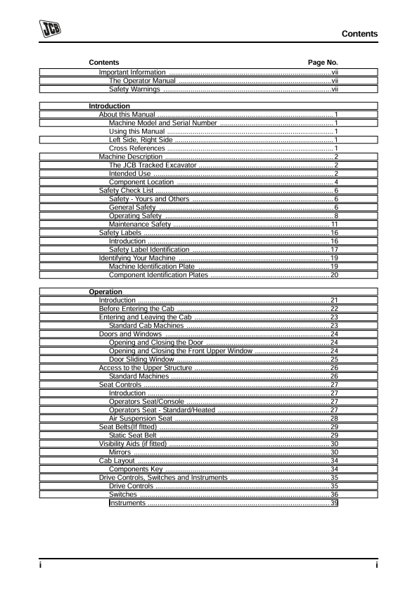 JCB JS81 Excavator Operator Manual PDF Download