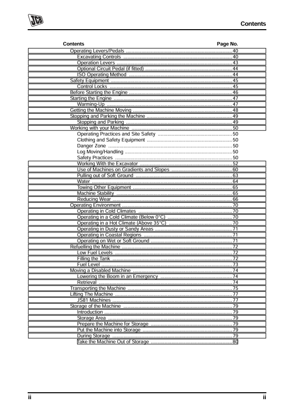 JCB JS81 Tracked Excavator Manual PDF