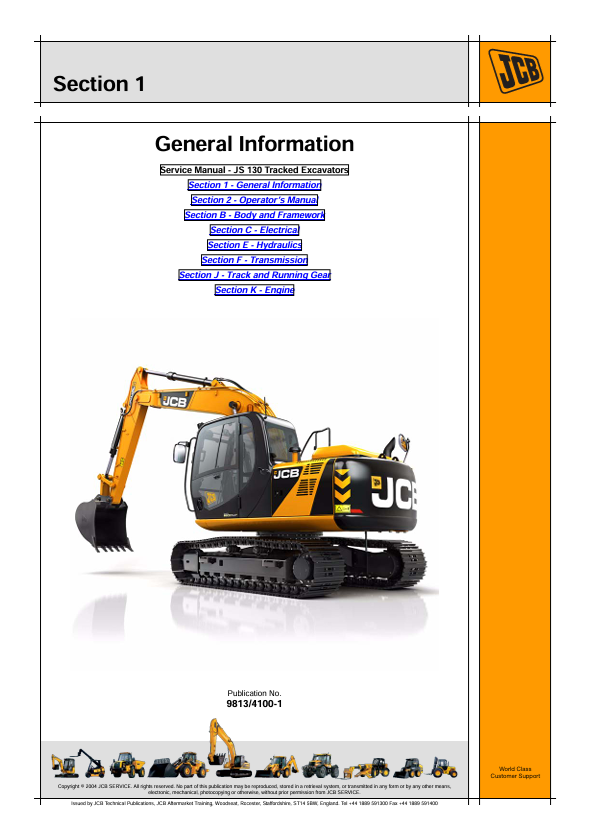 JCB JS 130 Excavator Repair & Workshop Manual PDF