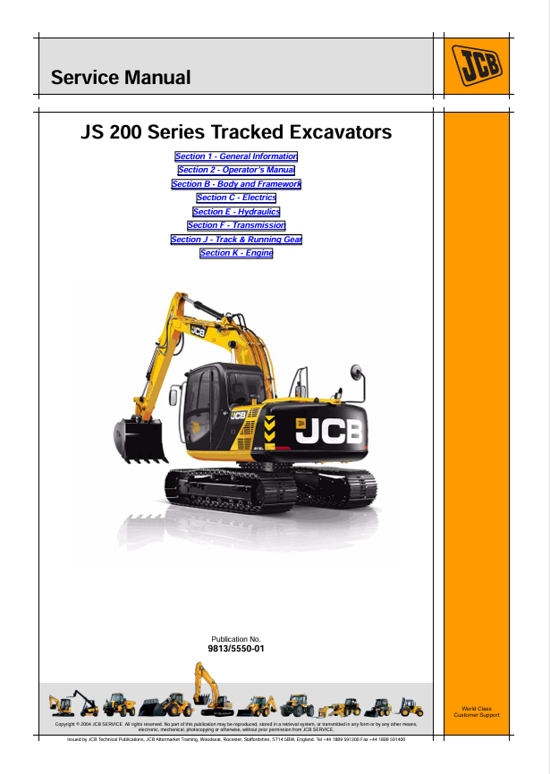 JCB JS 200 Series Tracked Excavator Service Manual PDF