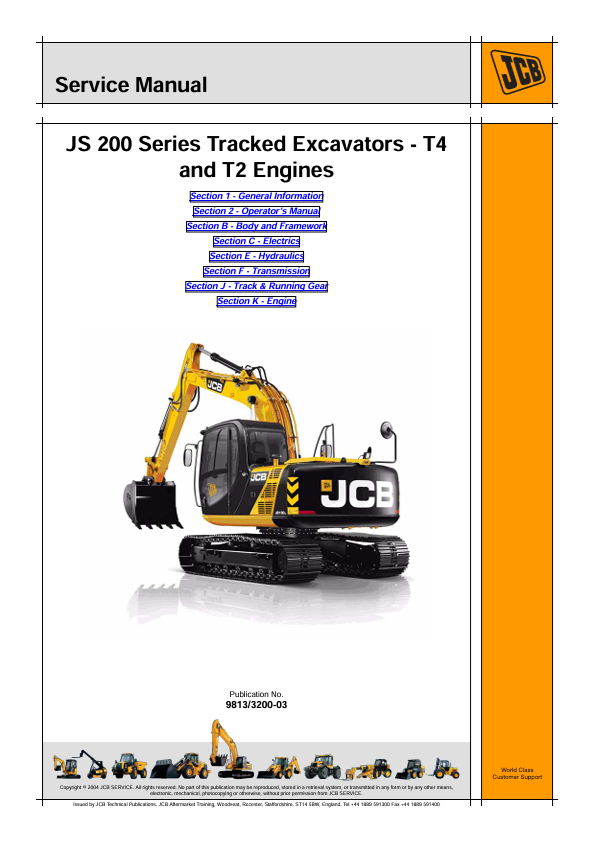 JCB JS 200 Series Tracked Excavator T4 T2 Service Manual PDF