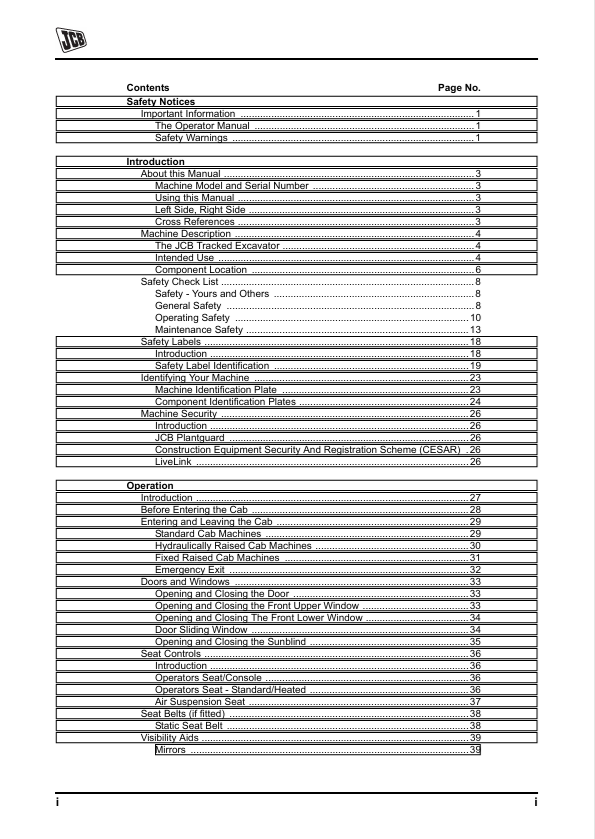 JCB JS Auto Range Excavator Engine Operator Manual PDF