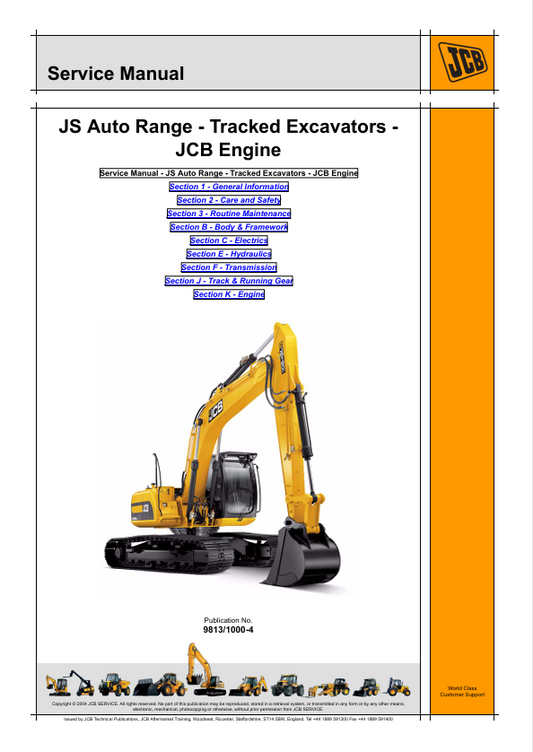 JCB JS Auto Range Tracked Excavator Engine Service Manual PDF