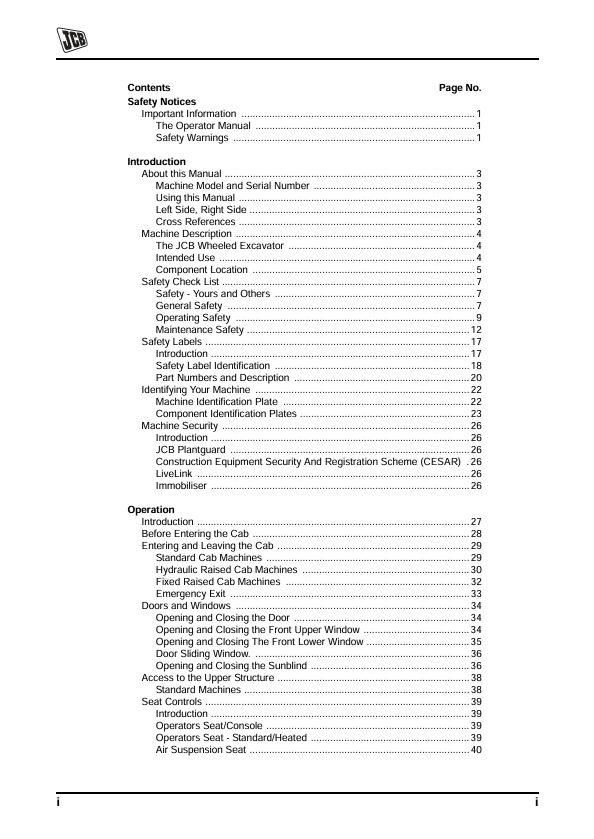JCB JS Auto Range Wheeled Excavator Engine Operator Manual