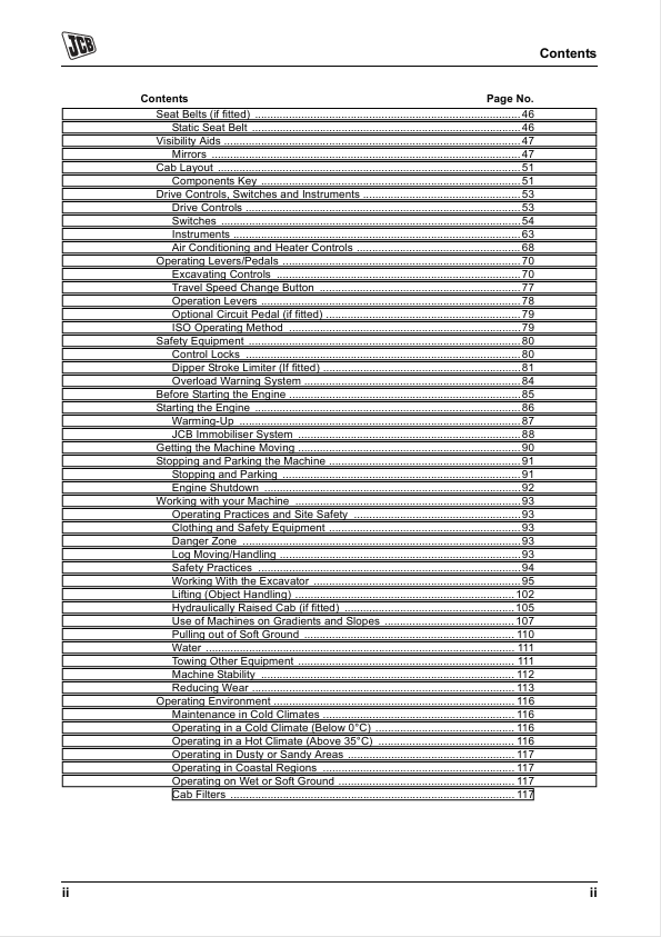 JCB JS Auto Tracked Excavators Tier 3 Isuzu Operator Manual Download PDF