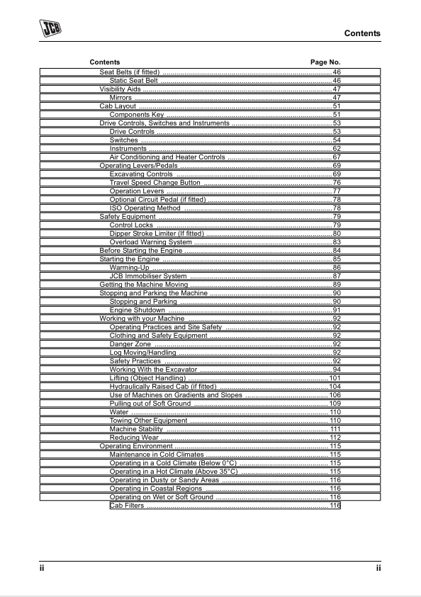 JCB JS Tracked Excavators Engine Operator Manual PDF