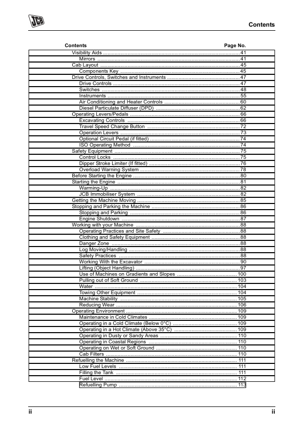 JCB JS Tracked Excavators Tier 4 Isuzu Engine Operator Manual PDF