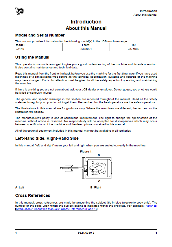 JCB JZ140 Crawler Excavator Operator Manual PDF