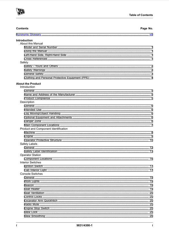 JCB JZ140, JZ141 Excavator Operator & Maintenance Manual PDF