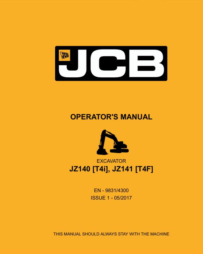 JCB JZ140 T4I, JZ141 T4F Excavator Operator Manual PDF