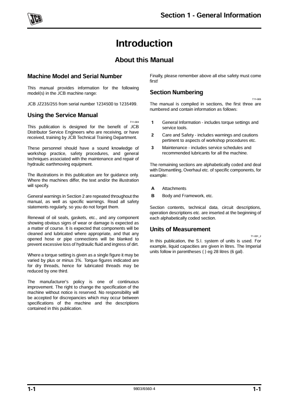 JCB JZ235 and JZ255 Maintenance & Troubleshooting Manual PDF