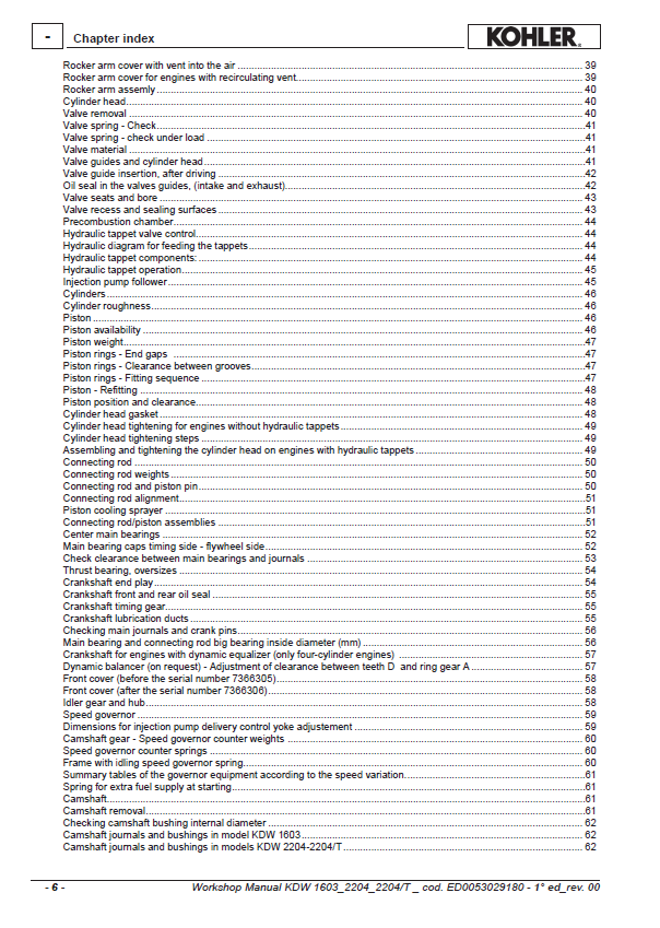 JCB Kohler Engine KDW 1603, 2204, 2204/T Troubleshooting & Service Manual