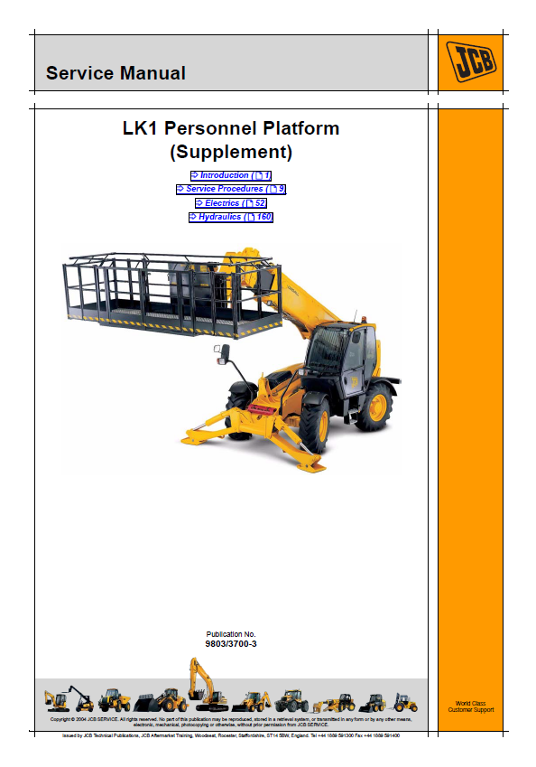 JCB LK1 Personnel Platform Supplement Service & Repair Manual 