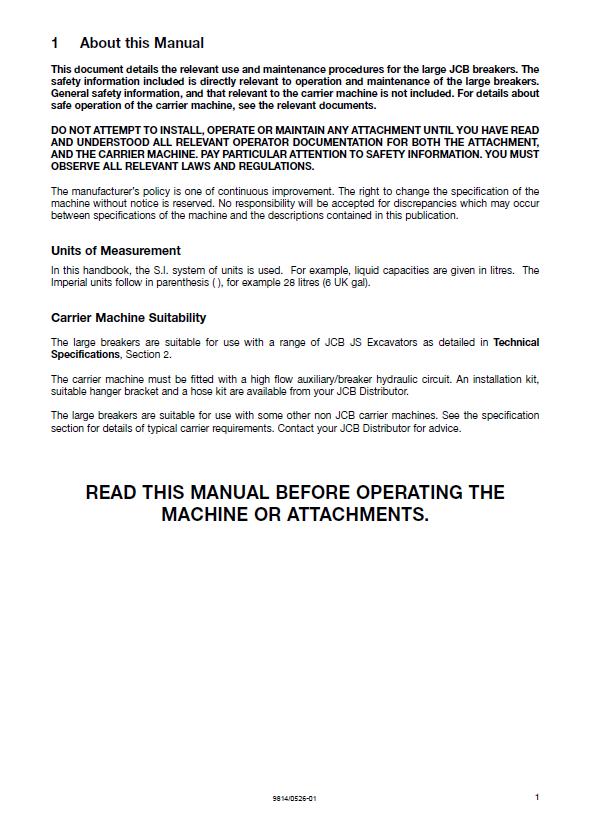JCB Large Hydraulic Hammer Operator Guide & PDF