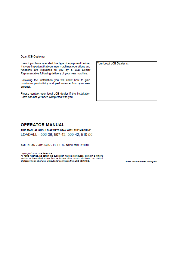 JCB Loadall 506-36, 507-42, 509-42, 510-56 Operator Manual PDF