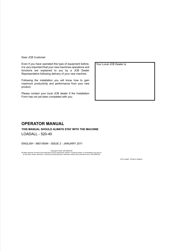 JCB Loadall 520-40 Operator Manual PDF