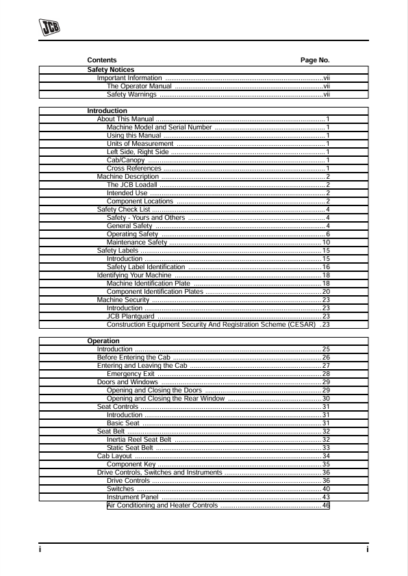 JCB Loadall 520-50, 525-50 & 525-50S Operator Manual 