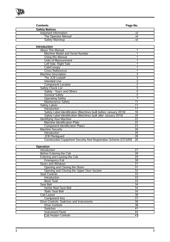 JCB Loadall 524-50 & 527-55 Manual PDF Download
