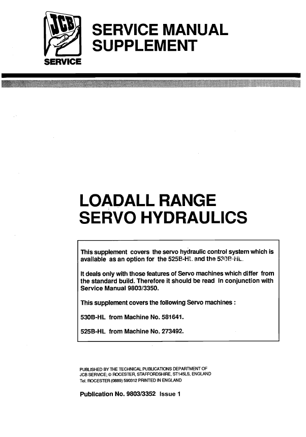 JCB Loadall Range Servo Hydraulic Supplement Service Repair Manual (PDF)