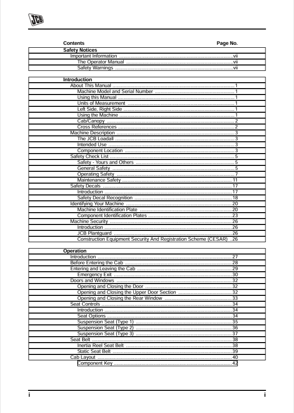 JCB Loadall SA SB SC Side Engine Operator Manual PDF Download
