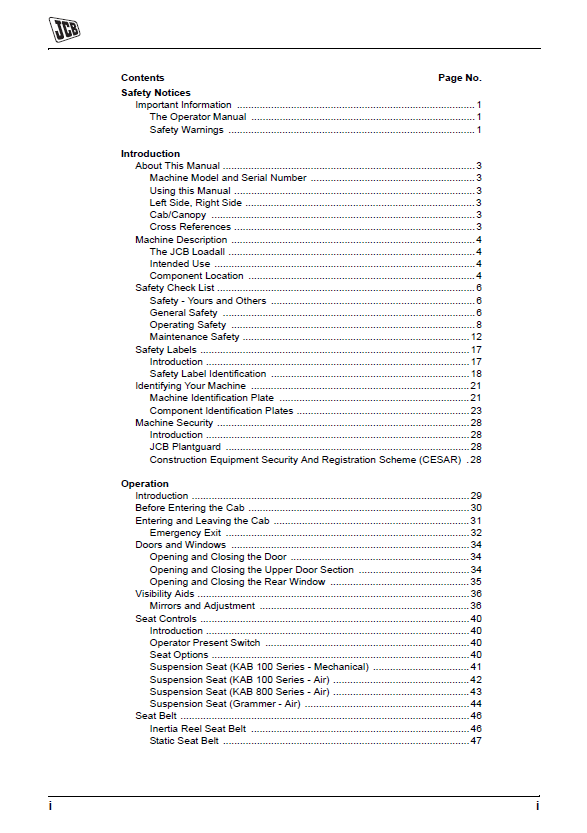 JCB Loadall Side Engine Tier 2 & Tier 3 User Guide PDF