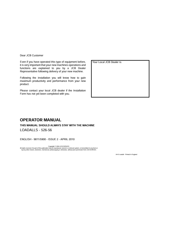 JCB Loadalls 526-56 Operator Manual 