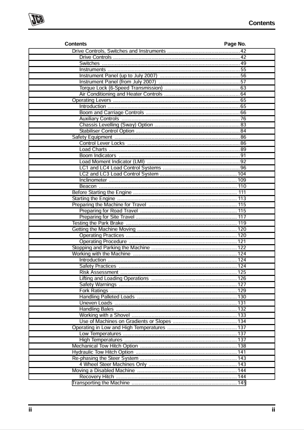 JCB Loadalls Side Engine Operator Manual PDF – SA SB SC