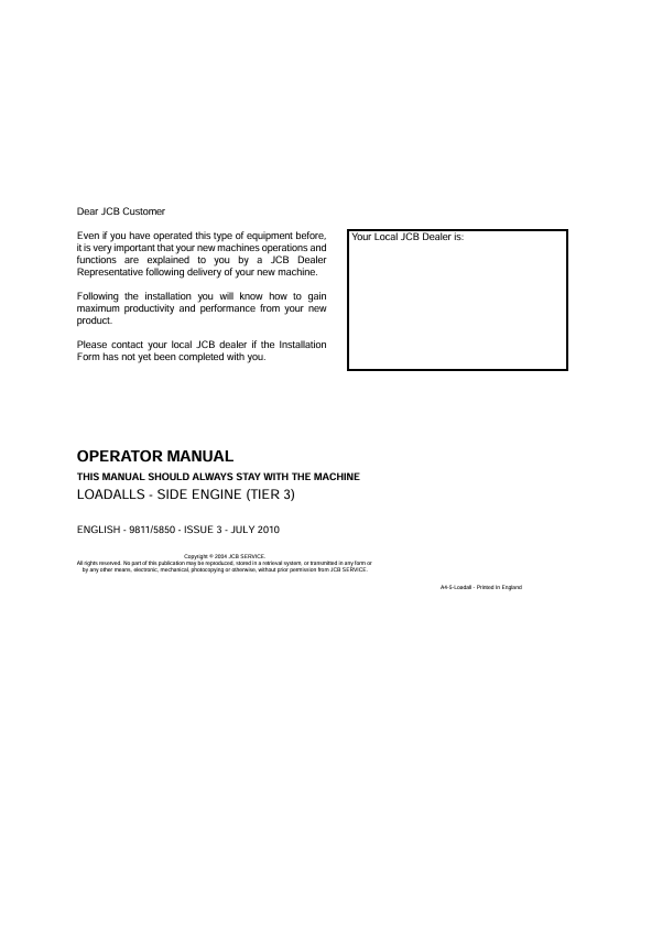 JCB Loadalls Side Engine Tier 3 Operator Manual 