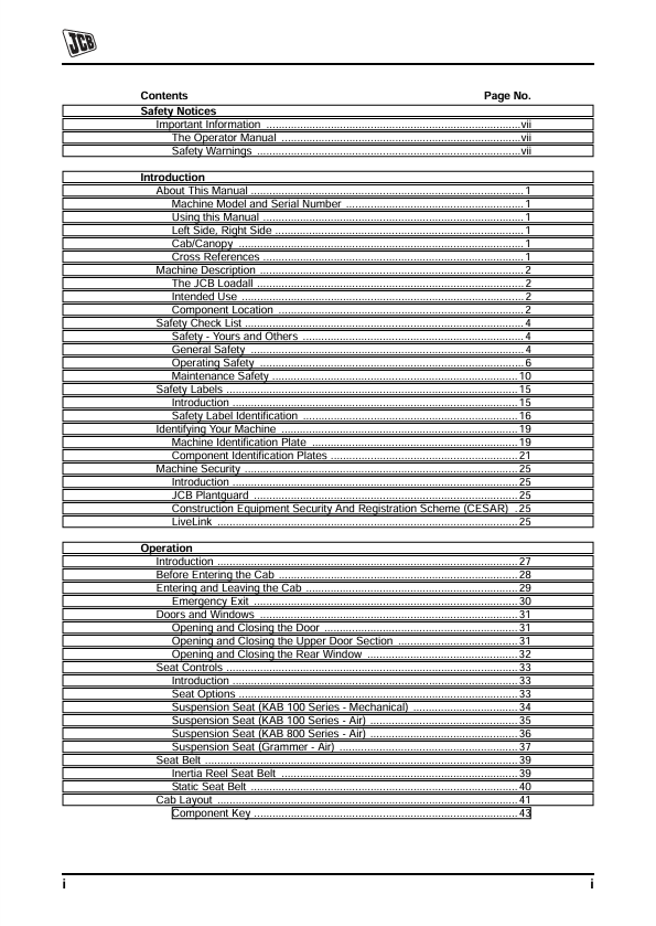 JCB Loadalls Tier 2 Engine Operator & User Manual PDF