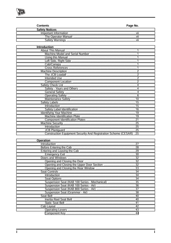 JCB Loadalls Tier 3 Engine Operator & User Manual PDF