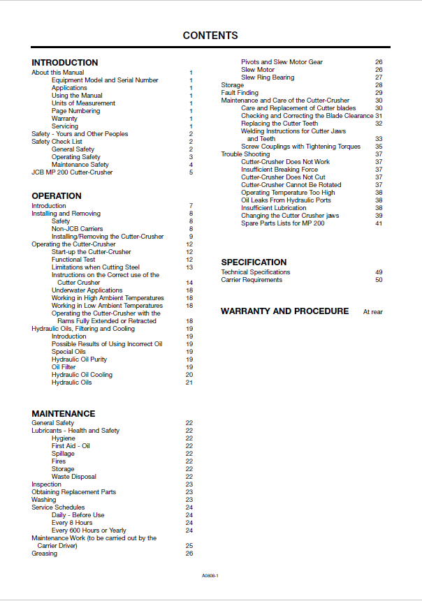 JCB MP 200 Cutter-Crusher Maintenance and Operator Manual PDF