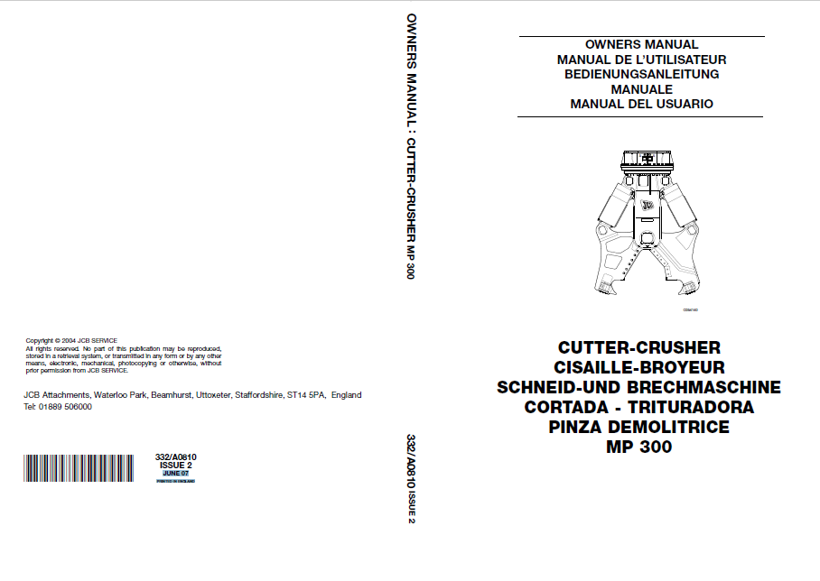 JCB MP 300 Cutter Crusher Operator Manual PDF Download