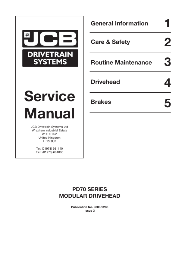 JCB PD70 Series Modular Drivehead Drivetrain Service Manual PDF