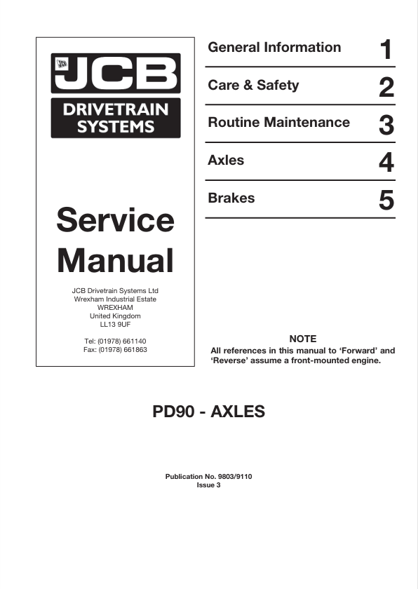 JCB PD90 Axle Drivetrain System Service Manual PDF