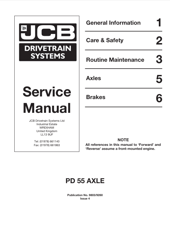 JCB PD 55 Axle Drivetrain System Service Manual PDF
