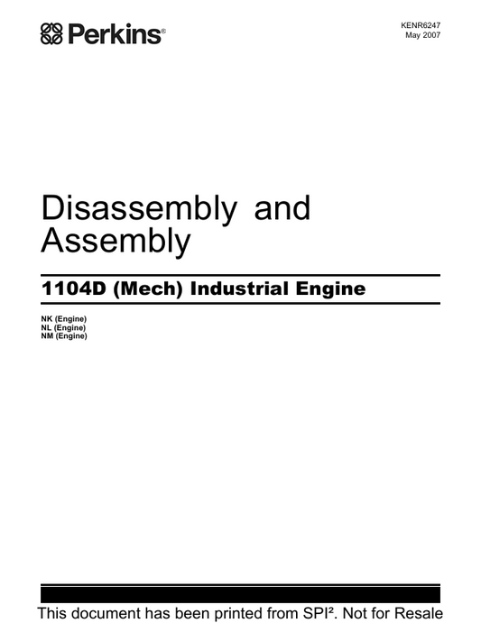 JCB Perkins 1104D Mechanical Engine Disassembly & Assembly Manual