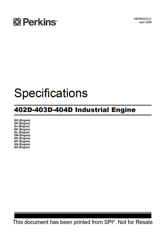 JCB Perkins 402D-403D-404D Industrial Engine Specifications
