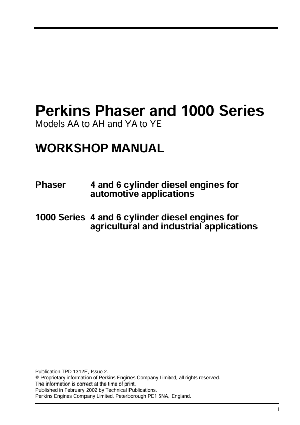 JCB Perkins Phaser & 1000 Series Workshop Manual PDF